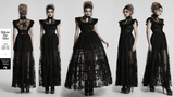 Black Gothic Lace Mesh Dress with Ruffled Sleeves