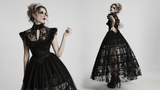 Black Gothic Lace Mesh Dress with Ruffled Sleeves