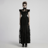 Black Gothic Lace Mesh Dress with Ruffled Sleeves