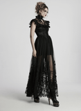 Black Gothic Lace Mesh Dress with Ruffled Sleeves