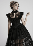Black Gothic Lace Mesh Dress with Ruffled Sleeves