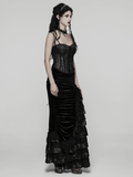 Black Gothic Lace-Up Corset with Rose Jacquard Fabric