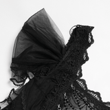 Black Gothic Lace Up Dress with Layered Tulle and Roses