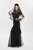 Black Gothic Lace Up Dress with Layered Tulle and Roses