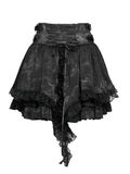 Black Gothic Lace Up Ruffle Mini Skirt with Chain