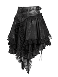 Black Gothic Lace Up Ruffle Mini Skirt with Chain