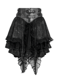 Black Gothic Lace Up Ruffle Mini Skirt with Chain