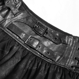 Black Gothic Lace Up Ruffle Mini Skirt with Chain