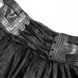 Black Gothic Lace Up Ruffle Mini Skirt with Chain