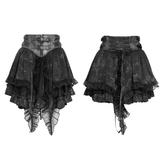 Black Gothic Lace Up Ruffle Mini Skirt with Chain