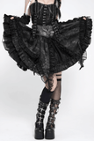 Black Gothic Lace Up Ruffle Mini Skirt with Chain