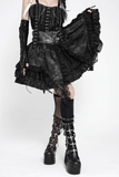 Black Gothic Lace Up Ruffle Mini Skirt with Chain