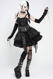 Black Gothic Lace Up Ruffle Mini Skirt with Chain