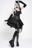 Black Gothic Lace Up Ruffle Mini Skirt with Chain