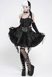 Black Gothic Lace Up Ruffle Mini Skirt with Chain