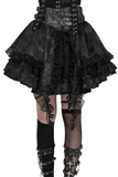 Black Gothic Lace Up Ruffle Mini Skirt with Chain