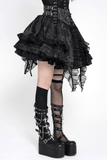 Black Gothic Lace Up Ruffle Mini Skirt with Chain