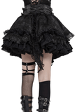 Black Gothic Lace Up Ruffle Mini Skirt with Chain
