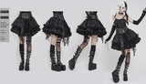 Black Gothic Lace Up Ruffle Mini Skirt with Chain