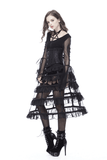 Black Gothic Lolita Skirt with Elastic Waist and Tiers