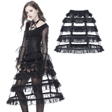 Black Gothic Lolita Skirt with Elastic Waist and Tiers