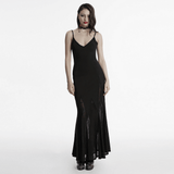 Black Gothic Maxi Dress with Sheer Panels and Lace-Up Back