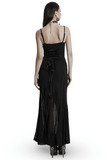 Black Gothic Maxi Dress with Sheer Panels and Lace-Up Back