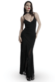 Black Gothic Maxi Dress with Sheer Panels and Lace-Up Back