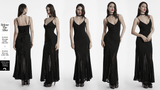 Black Gothic Maxi Dress with Sheer Panels and Lace-Up Back