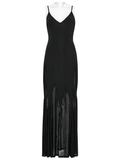 Black Gothic Maxi Dress with Sheer Panels and Lace-Up Back