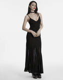 Black Gothic Maxi Dress with Sheer Panels and Lace-Up Back