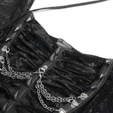 Black Gothic Mesh Short-Sleeve Top with Chains and Lace-Up
