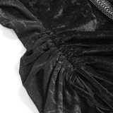 Black Gothic Mesh Short-Sleeve Top with Chains and Lace-Up