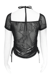 Black Gothic Mesh Short-Sleeve Top with Chains and Lace-Up