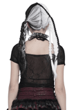 Black Gothic Mesh Short-Sleeve Top with Chains and Lace-Up