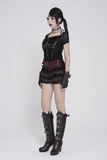 Black Gothic Mesh Short-Sleeve Top with Chains and Lace-Up