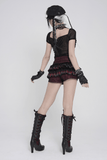 Black Gothic Mesh Short-Sleeve Top with Chains and Lace-Up