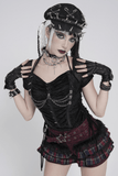 Black Gothic Mesh Short-Sleeve Top with Chains and Lace-Up