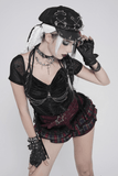 Black Gothic Mesh Short-Sleeve Top with Chains and Lace-Up