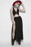 Black Gothic Net Maxi Skirt with Side Split Detail