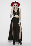 Black Gothic Net Maxi Skirt with Side Split Detail