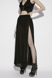 Black Gothic Net Maxi Skirt with Side Split Detail