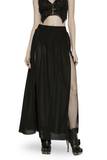 Black Gothic Net Maxi Skirt with Side Split Detail