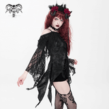 Black Gothic Off Shoulder Lace Top with Bell Sleeves