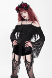 Black Gothic Off Shoulder Lace Top with Bell Sleeves