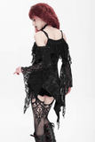 Black Gothic Off Shoulder Lace Top with Bell Sleeves