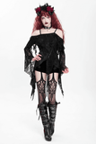 Black Gothic Off Shoulder Lace Top with Bell Sleeves