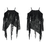 Black Gothic Off Shoulder Lace Top with Bell Sleeves
