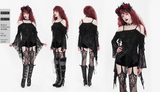 Black Gothic Off Shoulder Lace Top with Bell Sleeves