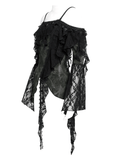 Black Gothic Off Shoulder Lace Top with Bell Sleeves